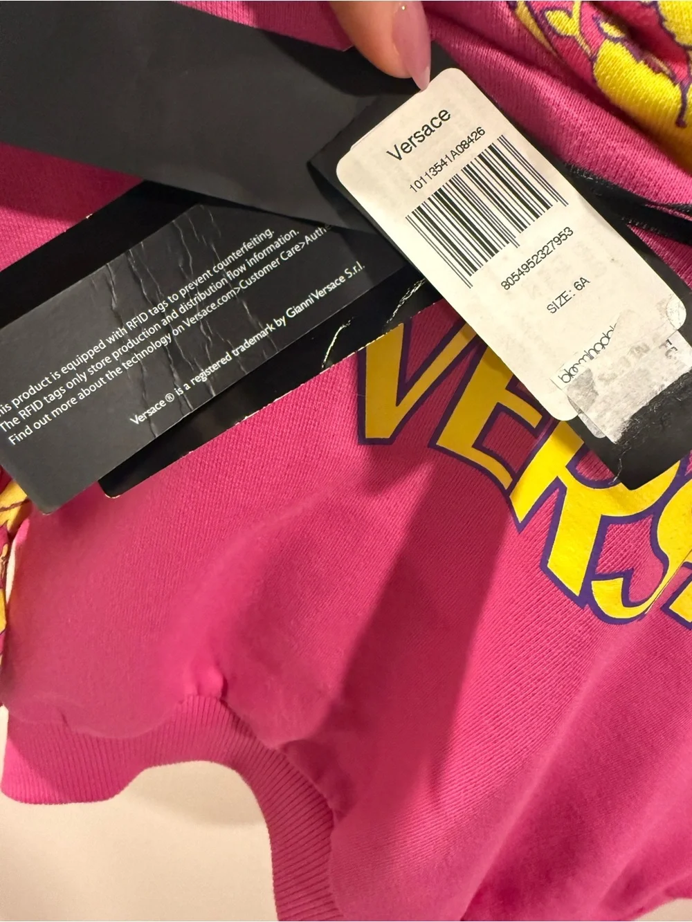 NWT Versace Kids Pink Barocco Logo Hoodie Sweatshirt – Size 6A / 116 cm